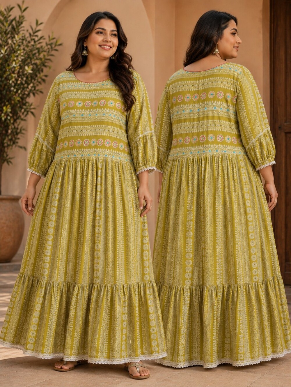 Kurta 2x Embroidered Lace NWT Yellow Flowy Modest Autumn Wedding Guest Dress